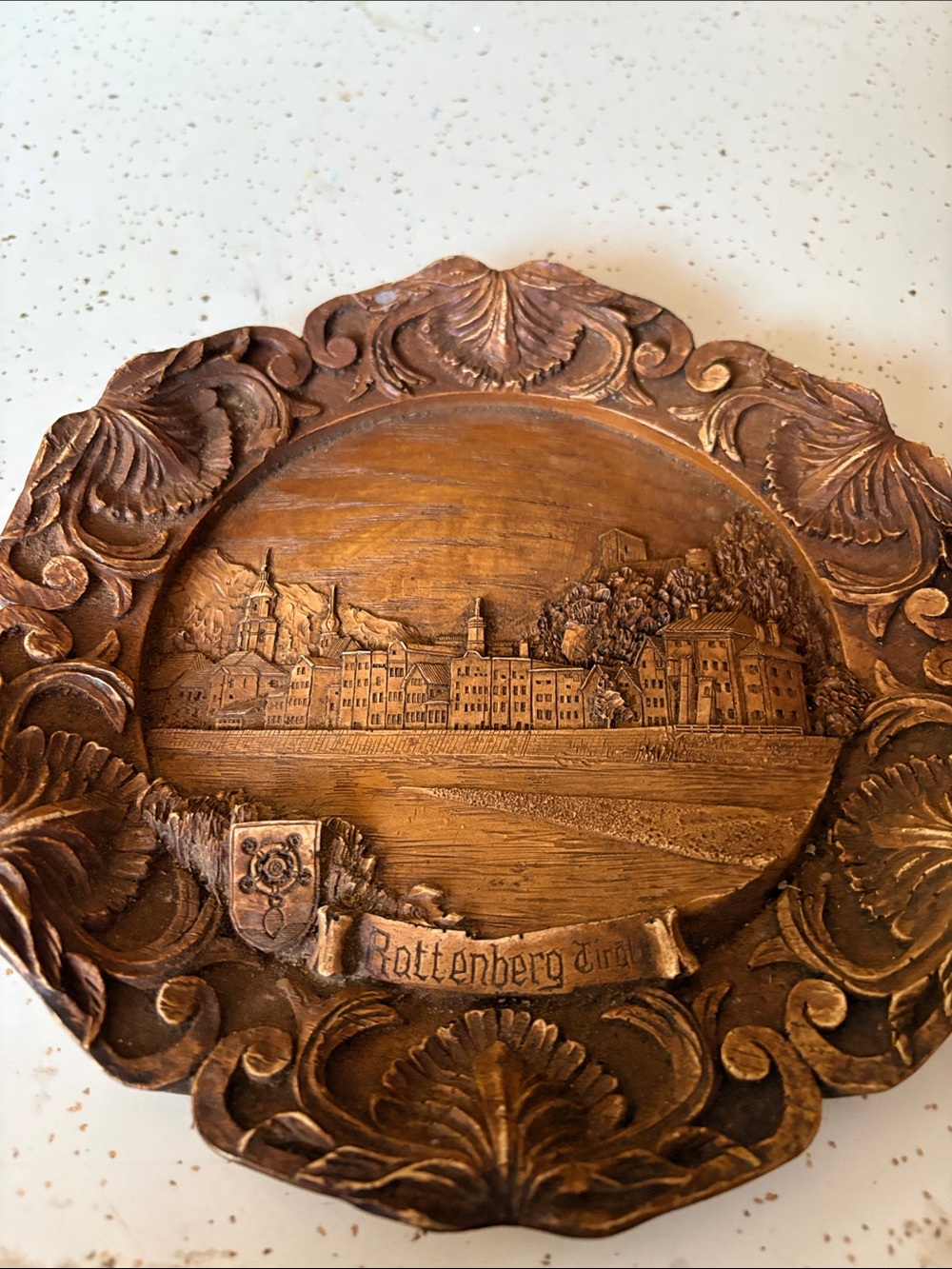 Vintage Hand Carved Wooden Decorative Plaque - Brown/Rottenberg Circle